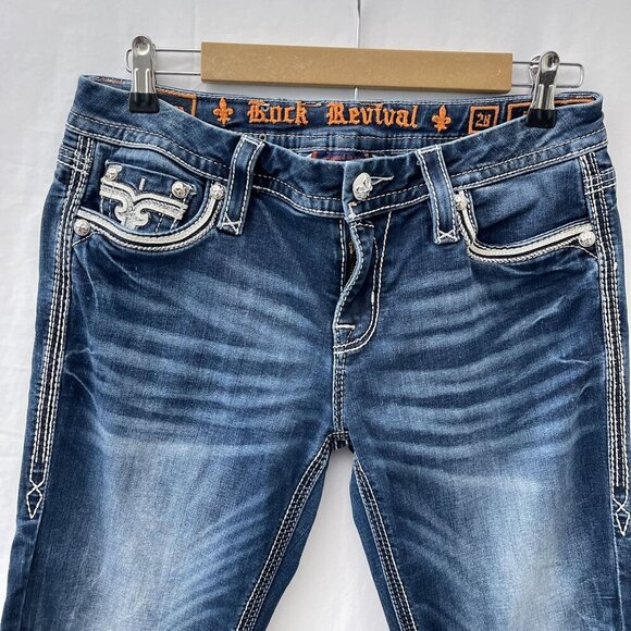 Rock Revival Sukara Easy Crop Jeans Med-Wash Denim Embroidered‎ Pockets Women 28 - Picture 5 of 16